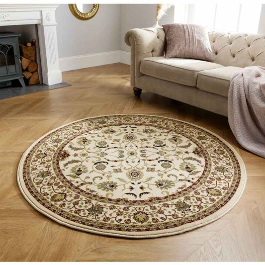 Kendra Traditional Round Circle Rug 137 W in Cream
