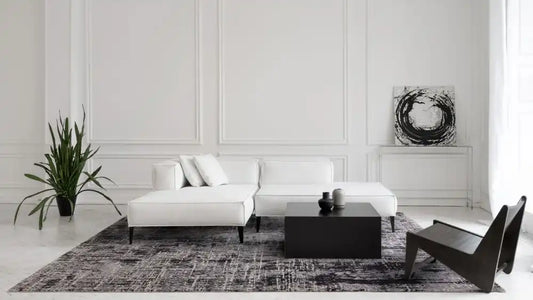 Asiatic kuza abstract black Black Living Room  Rug.