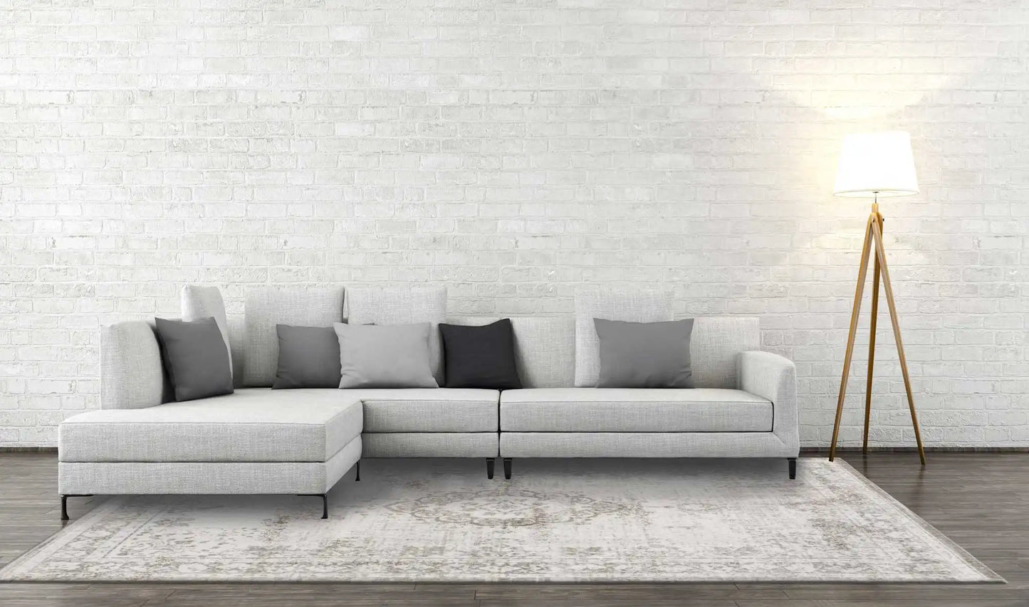 Louis de Poortere fading world medallion 8383 salt and pepper Ivory Living Room Flat Weave Rug.