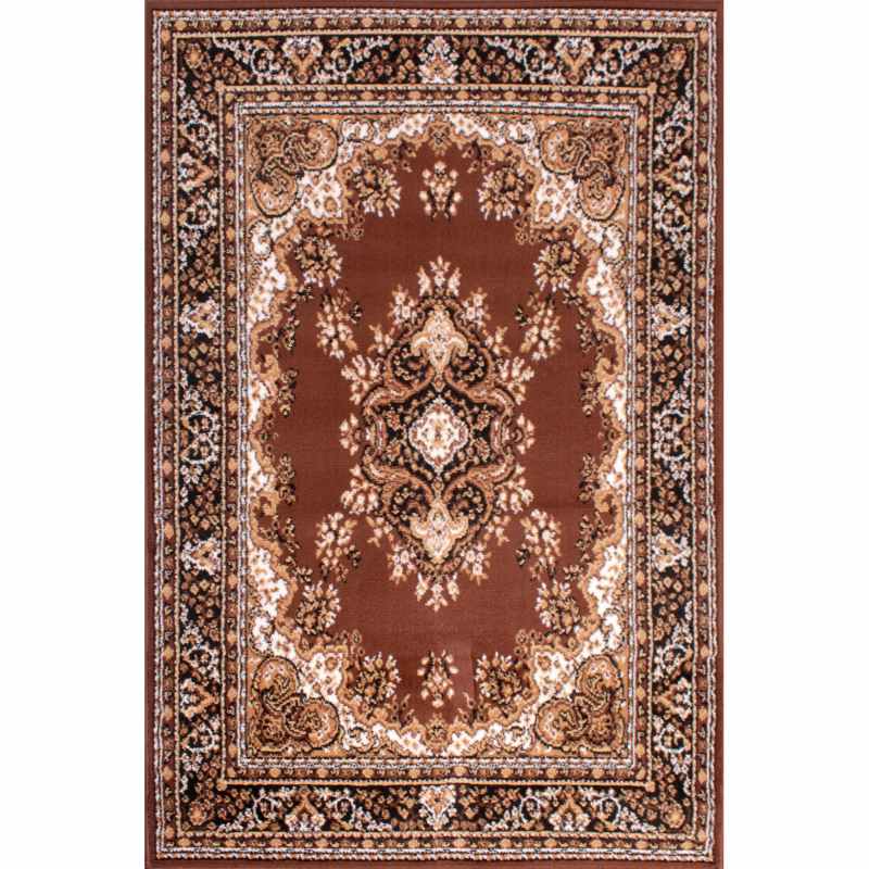 Traditional Poly Lancashire Medallion Border Rugs in Chocolate Brown