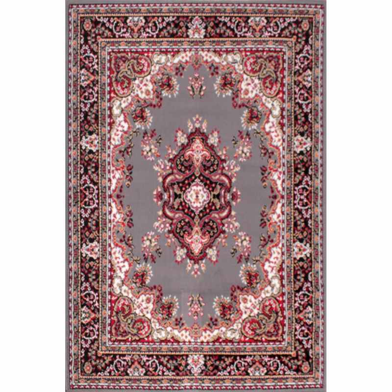 Traditional Poly Lancashire Medallion Border Rugs in Grey