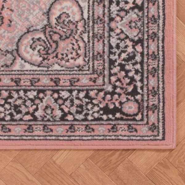 Traditional Poly Lancashire Medallion Border Runner Rugs in Blush Pink ...