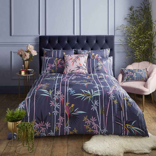 Linear Bamboo Bedding Duvet Cover and Pillowcase By Sara Miller in Blue