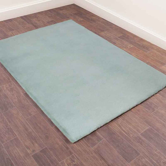 Luxe Faux Fur Modern Plain Rug in Duck Egg Blue