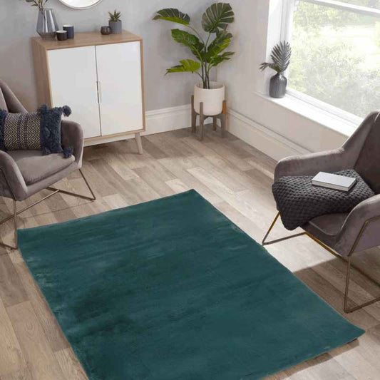 Luxe Faux Fur Modern Plain Rug in Forest Green