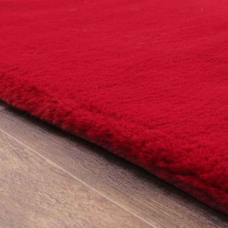 Luxe Faux Fur Modern Plain Rug in Red