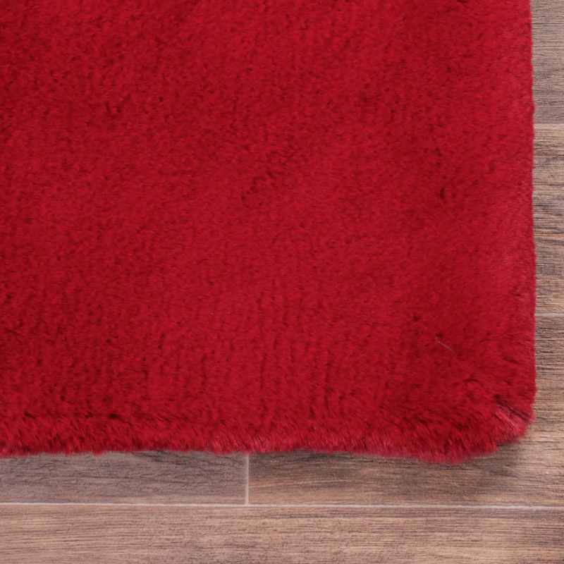 Luxe Faux Fur Modern Plain Rug in Red