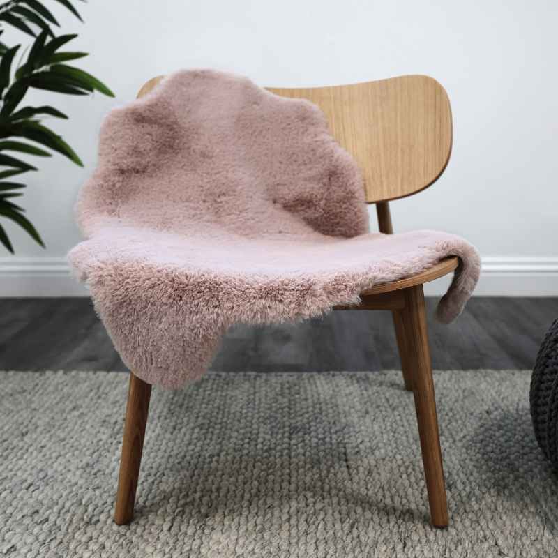 Luxury Faux Fur Plain Modern Shaped Rug 2 in Blush Pink