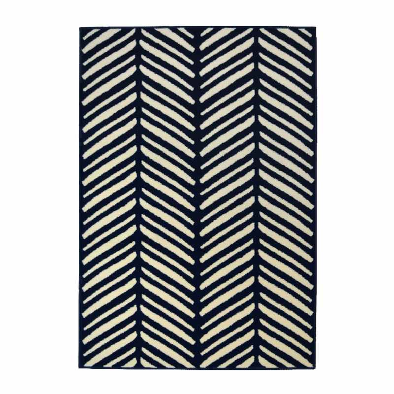 Maestro Herringbone Stripe Modern Rugs in Navy Blue