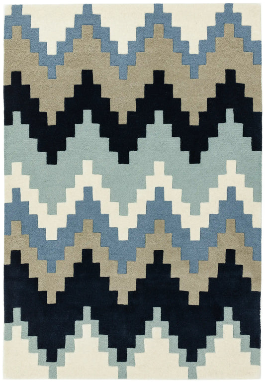 Asiatic cuzzo matrix max70 blue Blue, Multicoloured  Wool Rug.