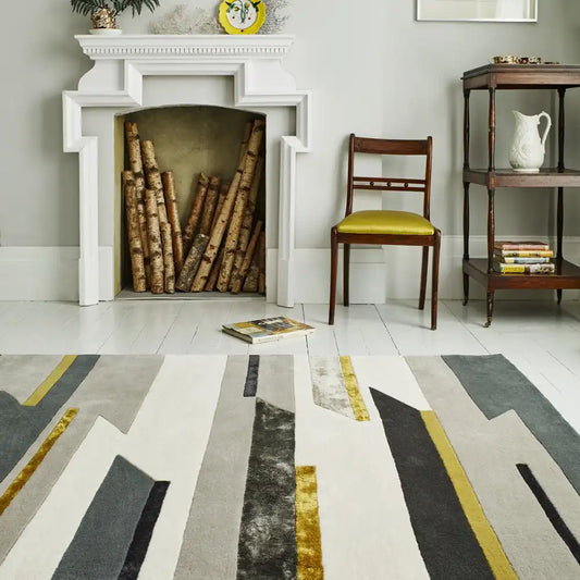 Asiatic code matrix max62 rhombus mustard Grey, Yellow  Wool Rug.