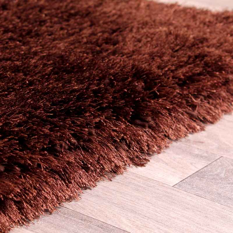Mayfair Modern Plain Shaggy Rugs in Chocolate Brown