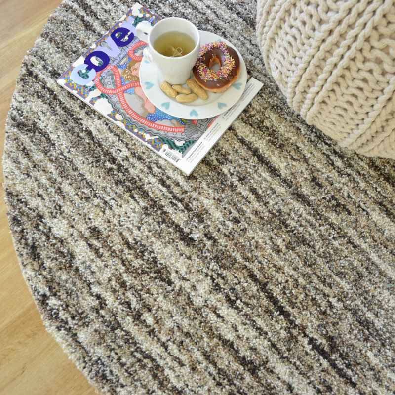 Mehari 23067 6868 Abstract Shaggy Circle Rugs in Beige Brown