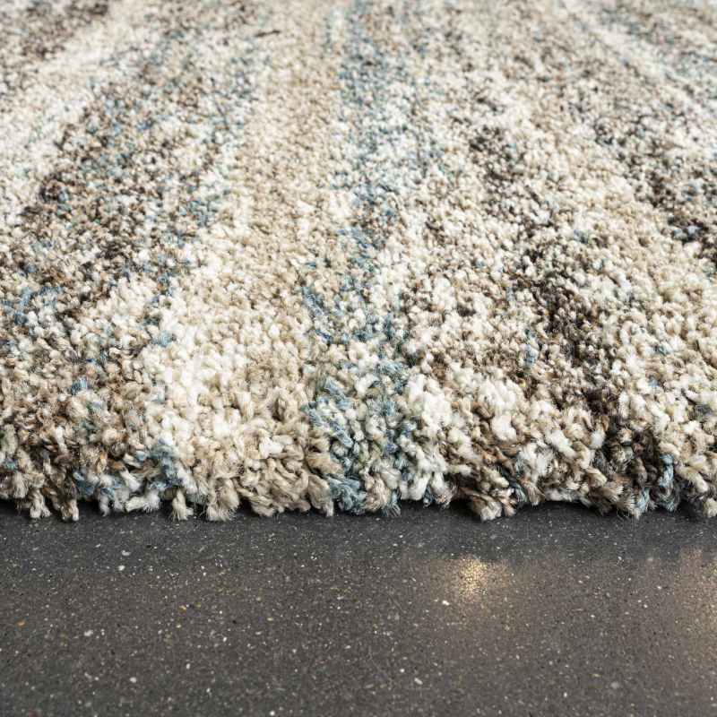 Mehari Shaggy Striped Runner Rugs 23094 6959 in Teal Blue