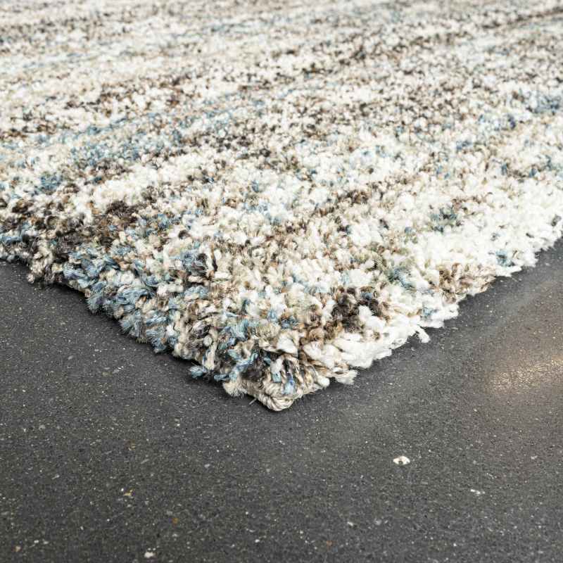Mehari Shaggy Striped Runner Rugs 23094 6959 in Teal Blue