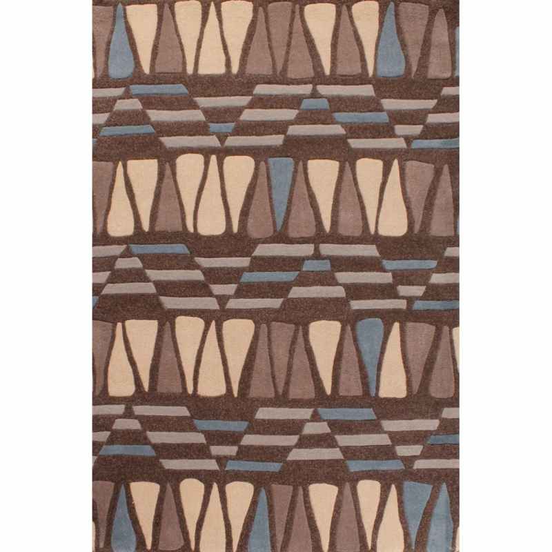 Fusion Midori Geometric Wool Rugs in Brown & Blue