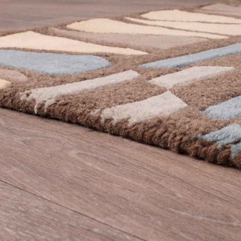 Fusion Midori Geometric Wool Rugs in Brown & Blue
