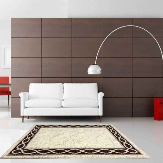 Naples Loop Border Rugs in Beige Brown
