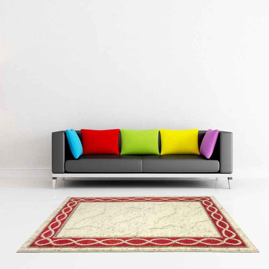Naples Loop Border Rugs in Beige Red