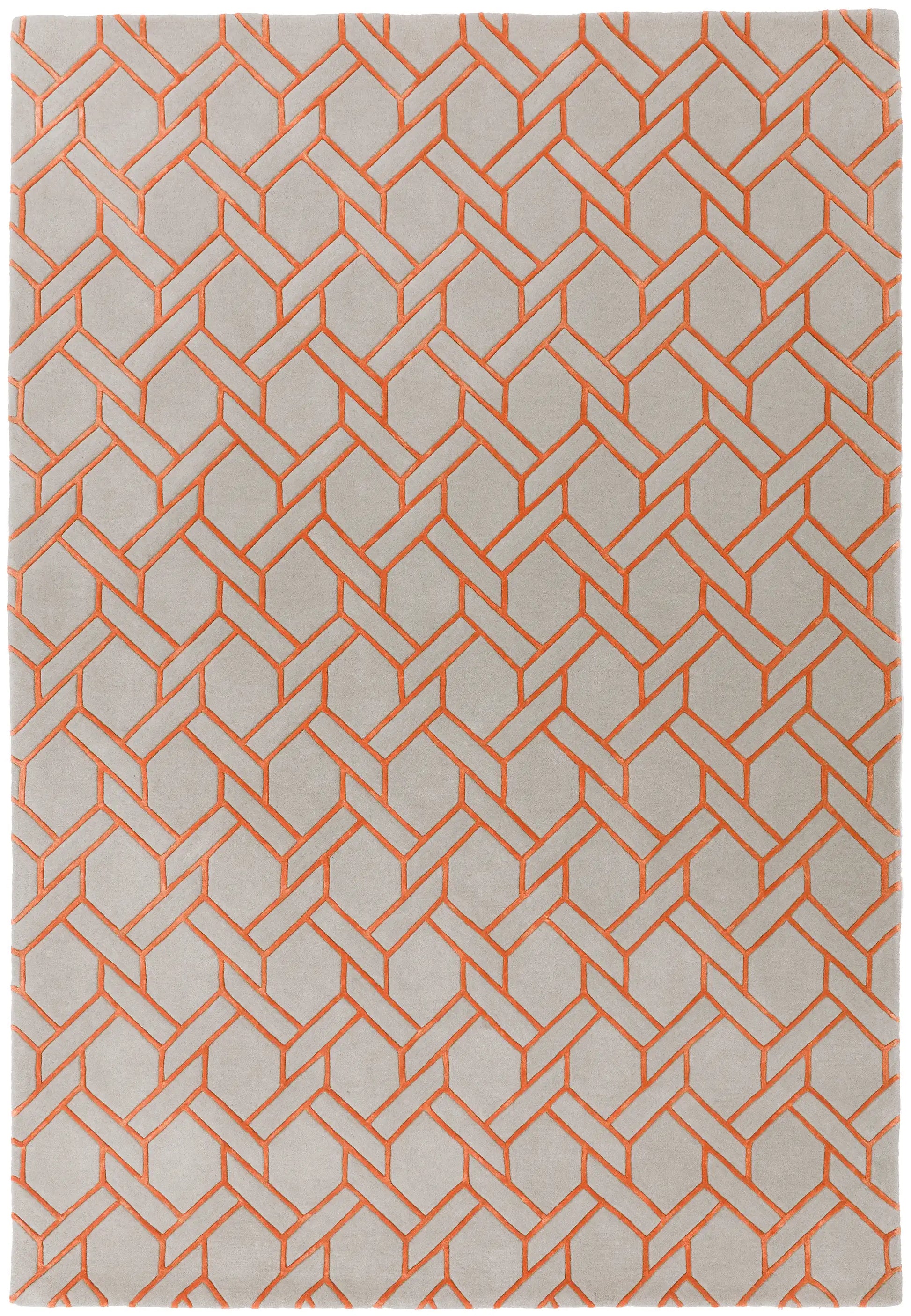 Asiatic nexus fine lines silver orange Grey, Orange Living Room Wool Rug.
