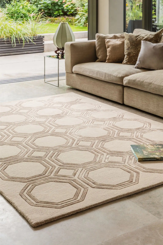Asiatic nexus octagon beige Beige Living Room Wool Rug.