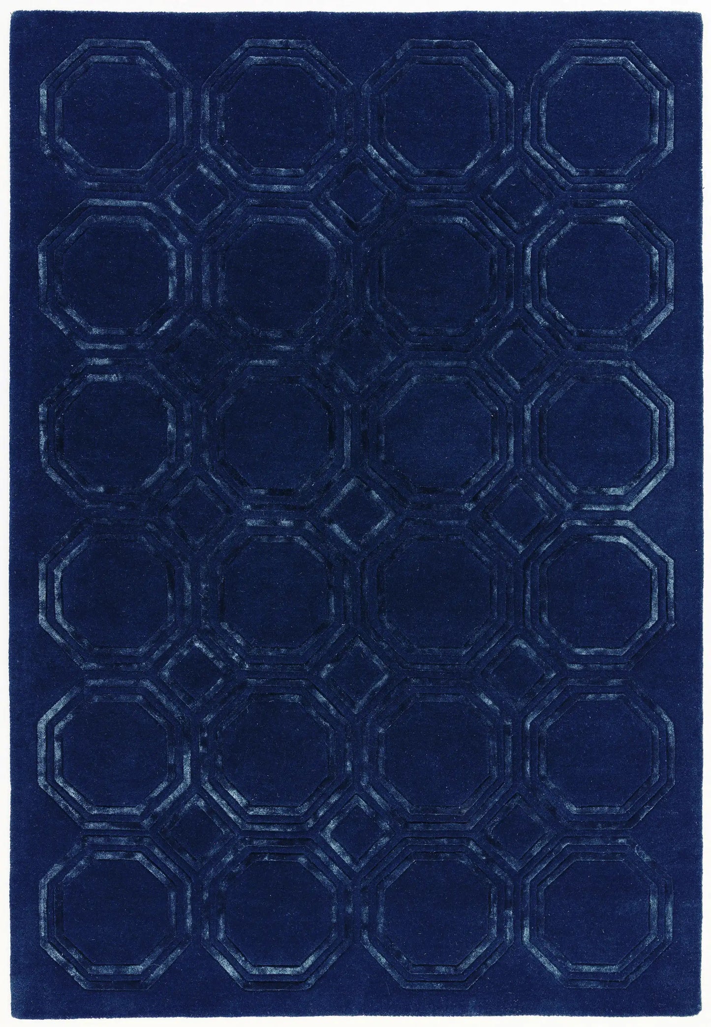 Asiatic nexus octagon navy Blue, Navy Living Room Wool Rug.
