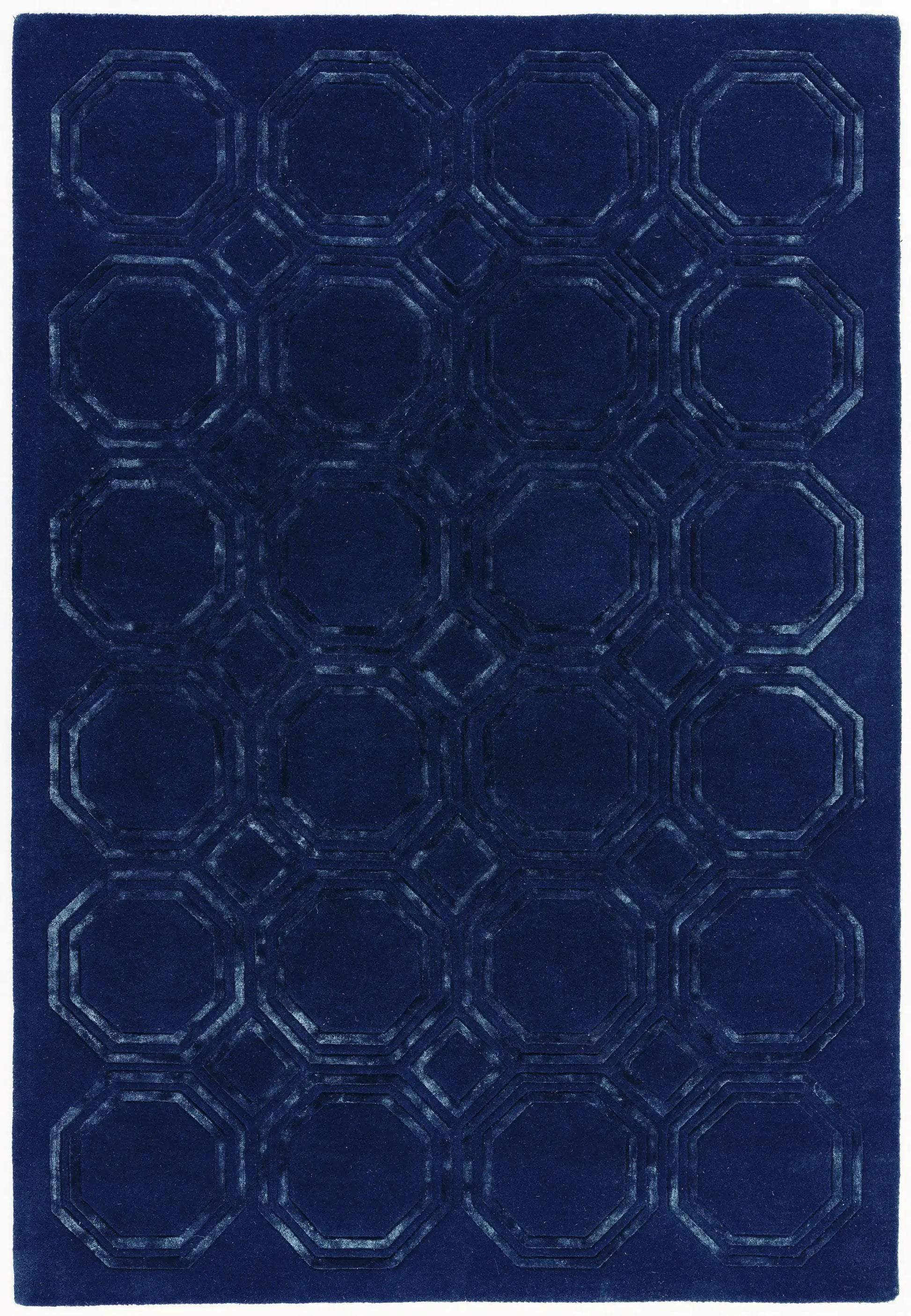 Asiatic nexus octagon navy Blue, Navy Living Room Wool Rug.