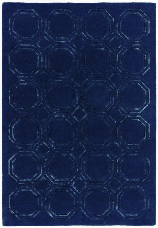 Asiatic nexus octagon navy Blue, Navy Living Room Wool Rug.