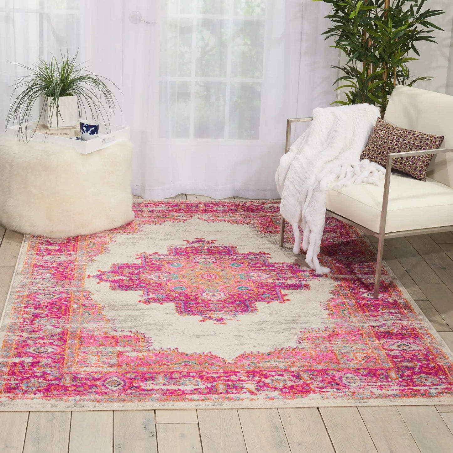 Passion Nourison PSN03 Ivory Fuchsia Rug RS