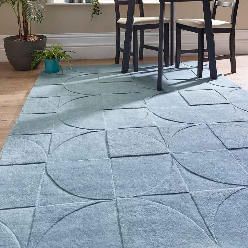 Penny Geometric Wool Rugs in Steel Blue – The Rug Seller