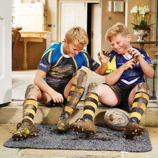 Plain Fleck Washable Hug Rug Doormat in Slate