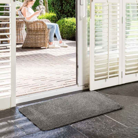 Plain Washable Doormat in Granite Grey