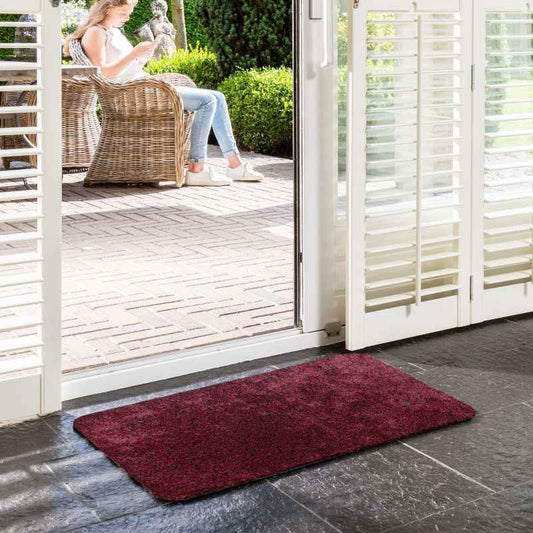 Plain Washable Doormat in Red