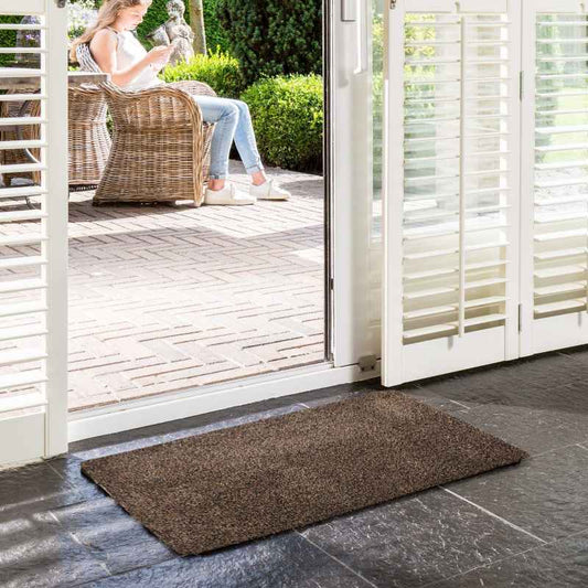 Plain Washable Doormat in Taupe Beige