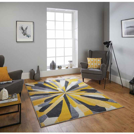 Portland Splinter Geometric Rugs 3337 A in Grey Cream Yellow