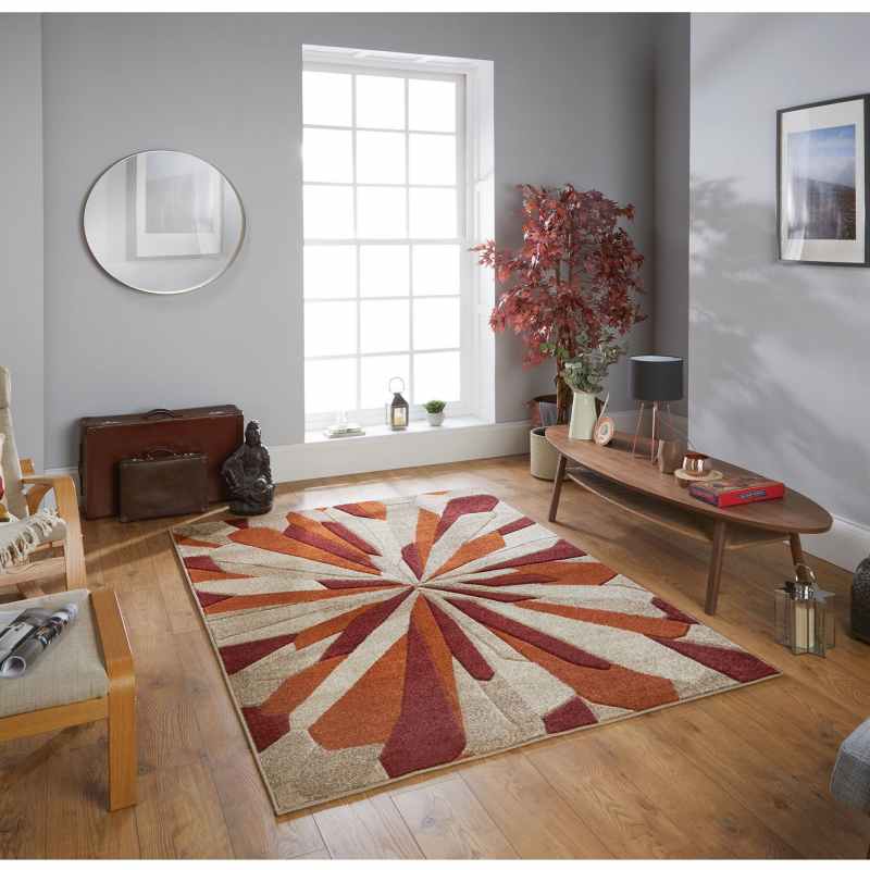 Portland Splinter Geometric RugsRugs 3337 E in Terracotta Red Beige