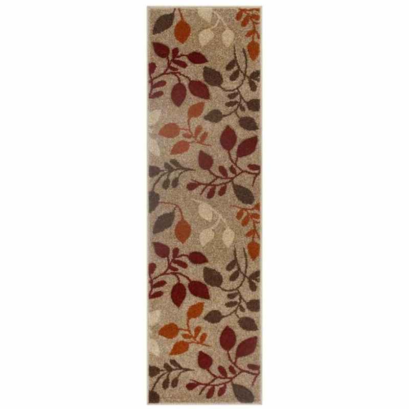 Portland 1096 M Carved Leaf Runner Rugs in Beige Red and Terracotta