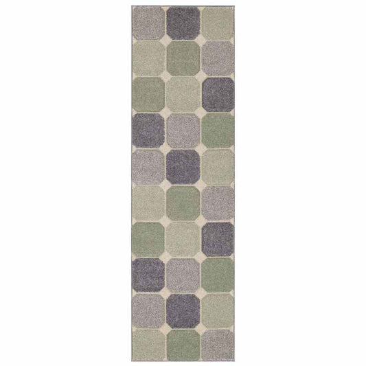 Portland 172 G Geometric Block Runner Rugs in Green Grey Cream