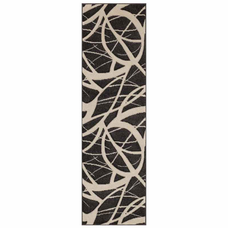 Portland 57 E Abstract Carved Runner Rugs in Charcoal Cream
