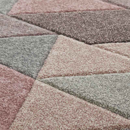 Portland 670 P Geometric Runner Rugs in Pink Grey Cream