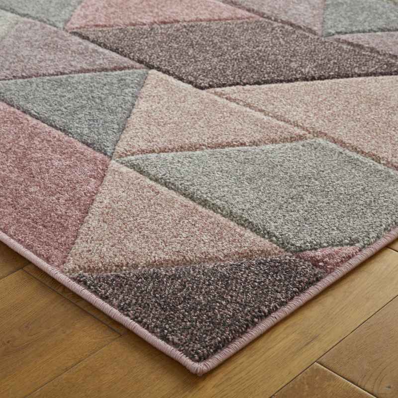 Portland 670 P Geometric Runner Rugs in Pink Grey Cream
