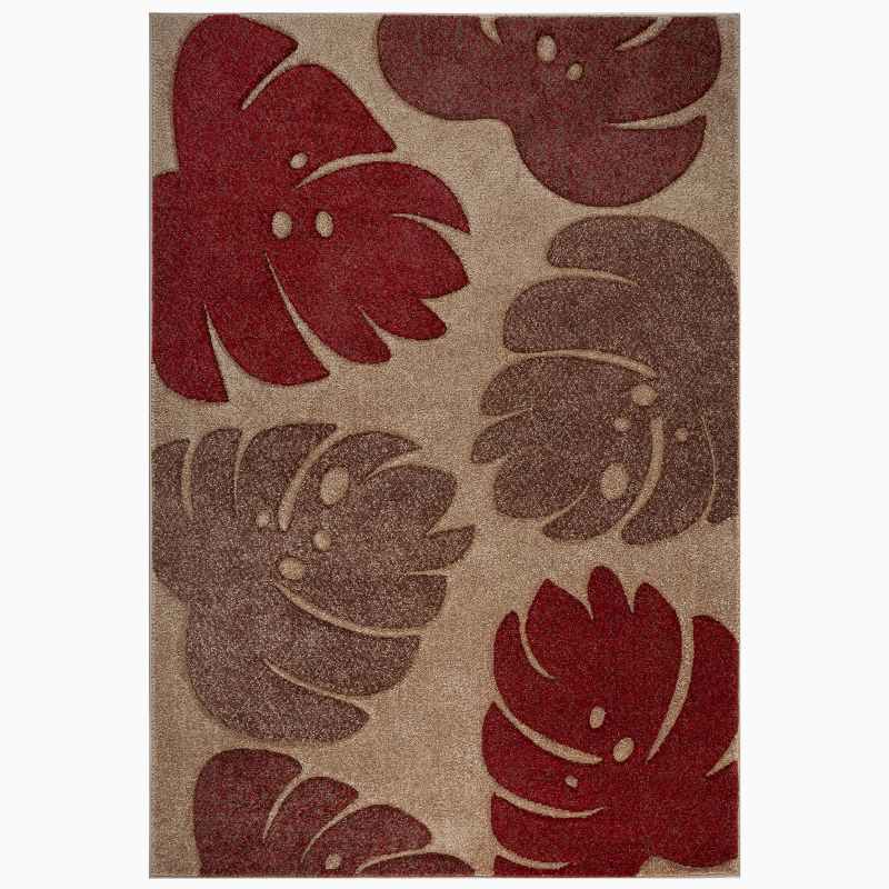 Portland 7155 Q Carved Leaf Rugs in Terracotta Beige Cream