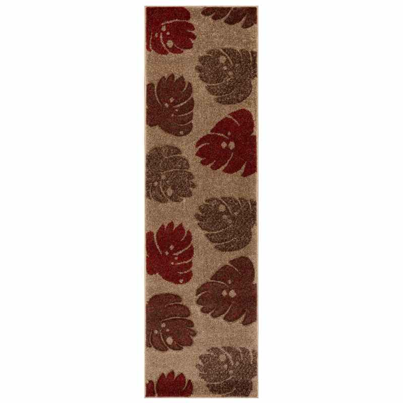 Portland 7155 Q Carved Leaf Runner Rugs in Terracotta Beige
