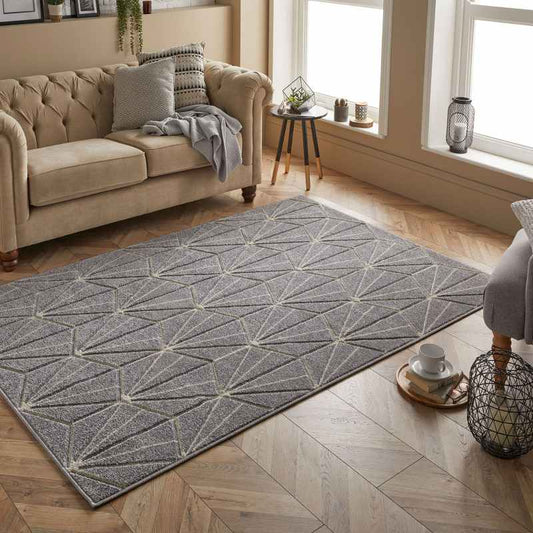 Portland 750 N Geometric Carved Rugs in Grey Cream