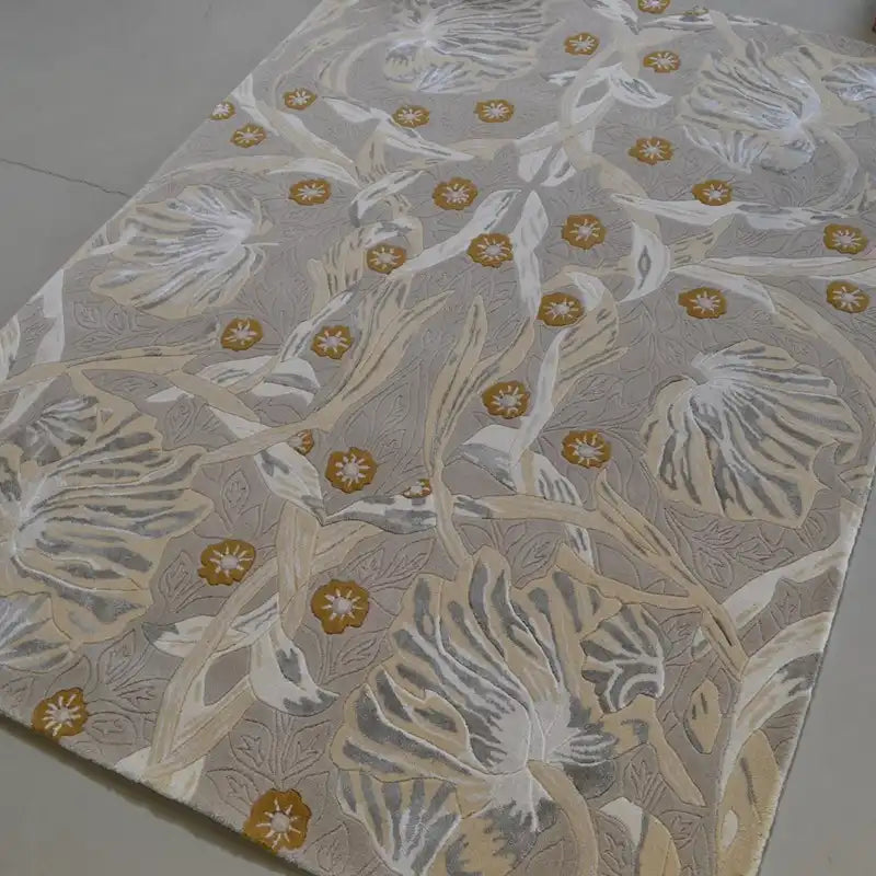 Morris & Co pimpernel pure linen 028701 Ivory, Multicoloured Living Room Wool Rug.