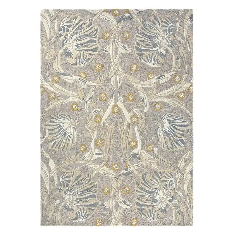 Morris & Co pimpernel pure linen 028701 Ivory, Multicoloured Living Room Wool Rug.