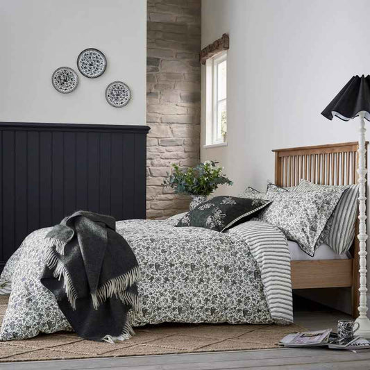 Regal Peacock Bedding by Bedeck of Belfast x Burleigh in Charcoal White