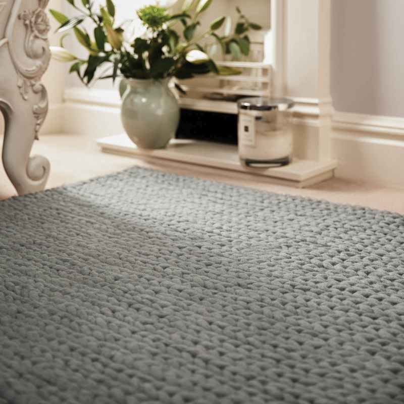 Fusion Plain Modern Chunky Knit Wool Rugs in Dove Grey