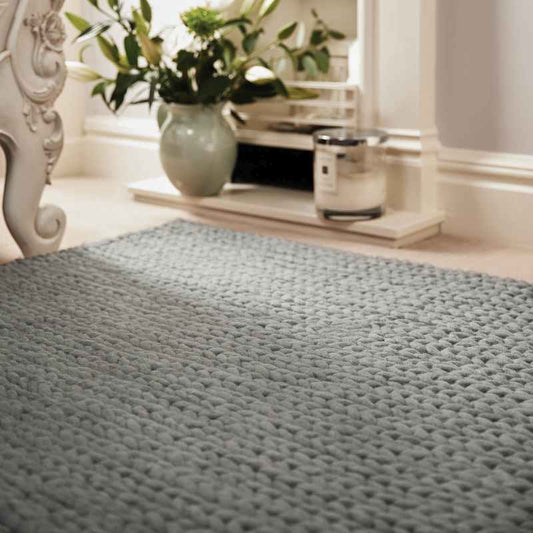 Fusion Plain Modern Chunky Knit Wool Rugs in Dove Grey