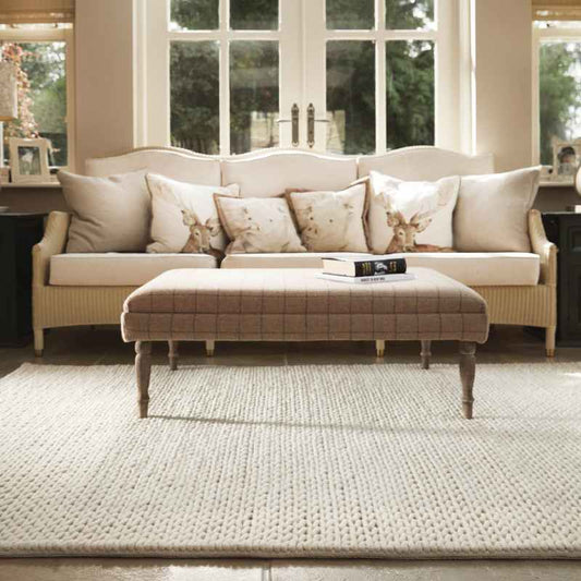 Fusion Plain Modern Chunky Knit Wool Rugs in Ivory
